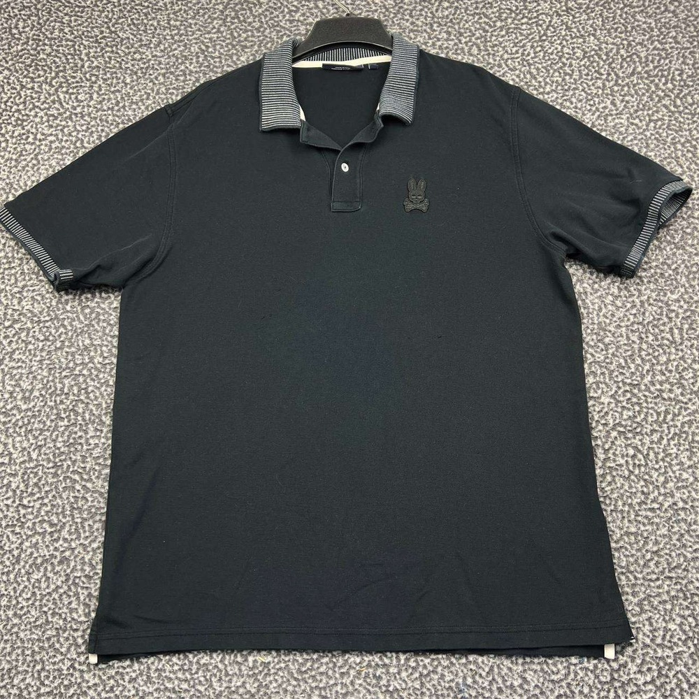 Psycho Bunny Polo Shirt Men 9 Black Pima Cotton Short Sleeve Collared 3XL